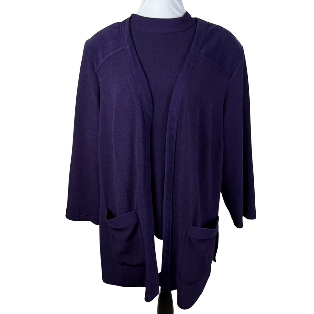 R&K Original Woman Purple 2-Piece Cardigan and Mock Neck Top Set Plus Women's 2X
